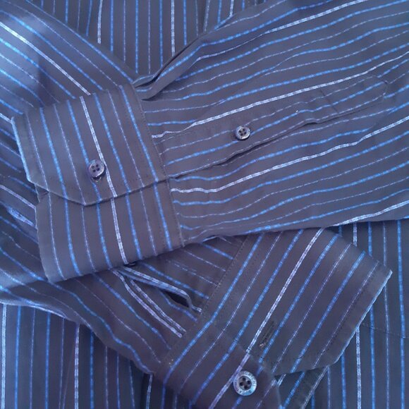Bugathchi UOMO SZ M 100% Cotton Men's Blue Striped Button Up Shirt - Picture 3 of 12